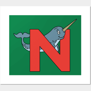 Letter N with Narwhal Posters and Art